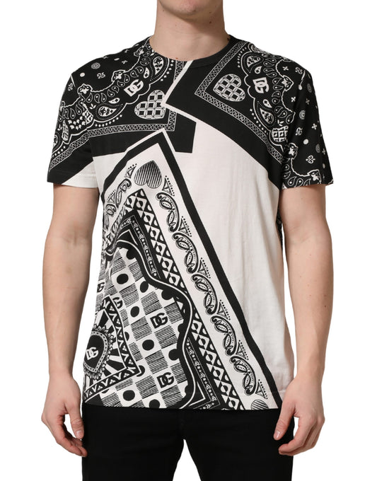 Black White Bandana Cotton Crew Neck  T-shirt