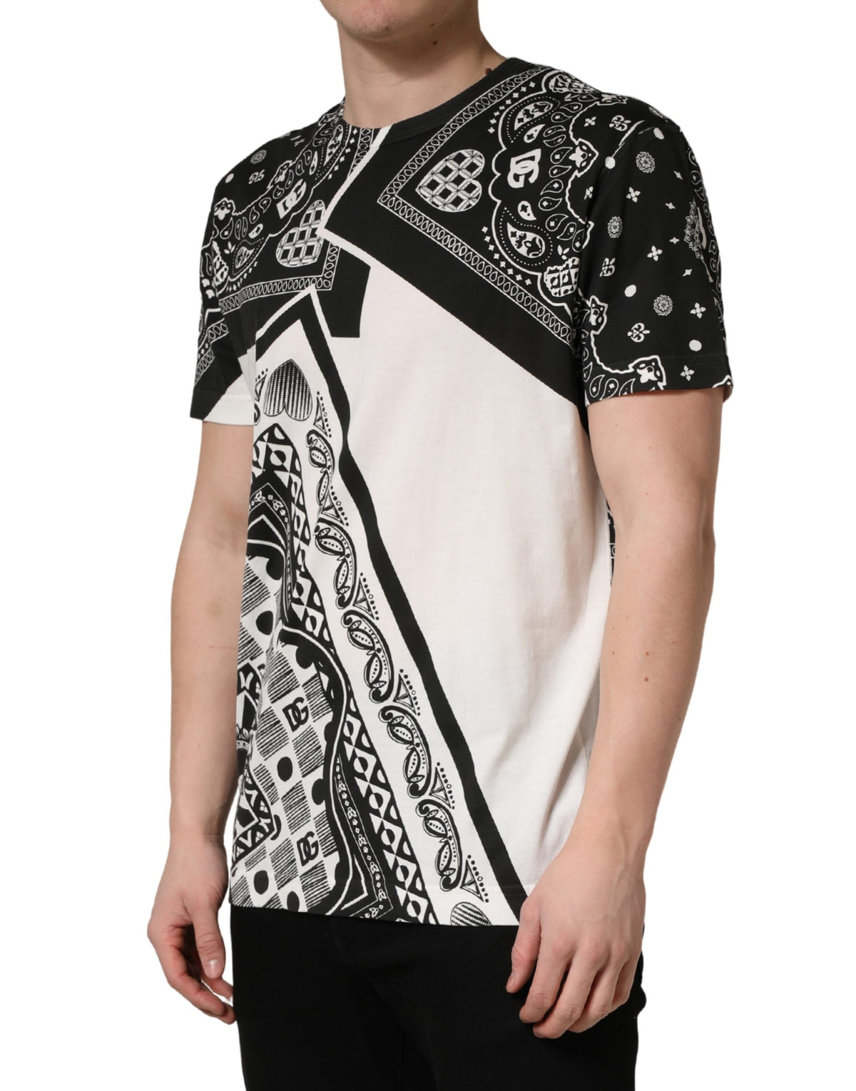 Black White Bandana Cotton Crew Neck  T-shirt