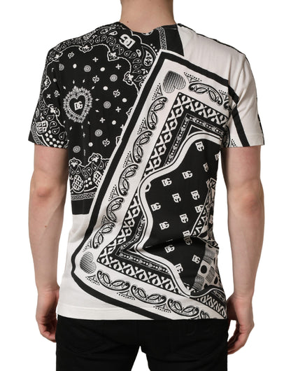 Black White Bandana Cotton Crew Neck  T-shirt