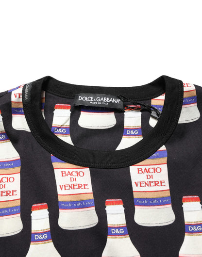 Black Bottle Print Cotton Crew Neck  T-shirt