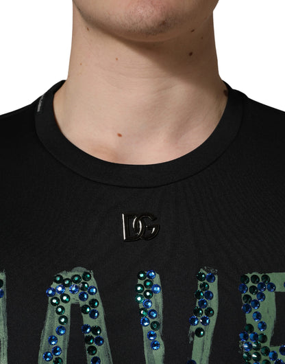 Black Have Fun Embellished Crew Neck T-shirt