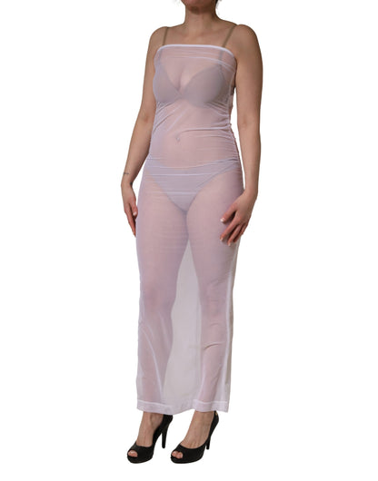 White Sheer Nylon Stretch Sheath Maxi Dress