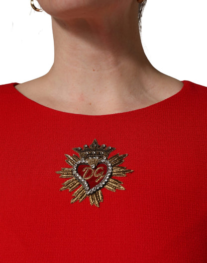 Red Heart Emmbellished Wool Mini  Dress