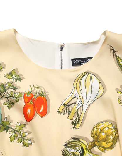 Beige Fruit PolkaDot Sheath Silk Midi Dress