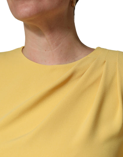 Yellow Silk Long Sleeves Sheath Midi Dress