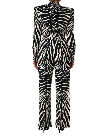 Black White Viscose Zebra Pattern Jumpsuit