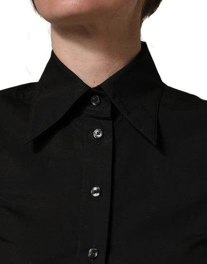 Black Cotton Sleeveless Collared Blouse Top