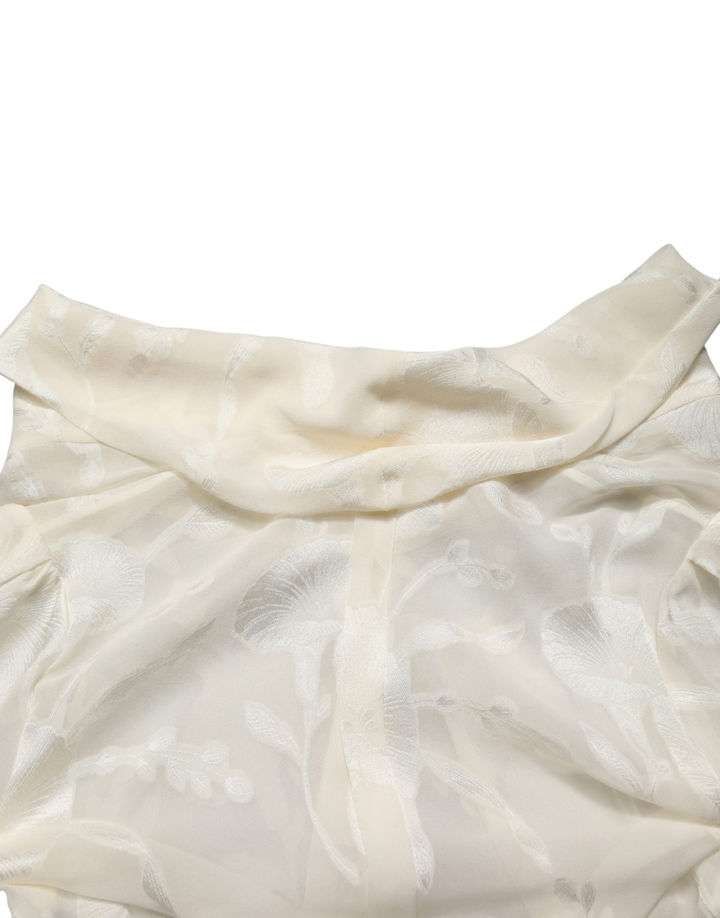 Off White Floral Semi Sheer Silk Blouse Top