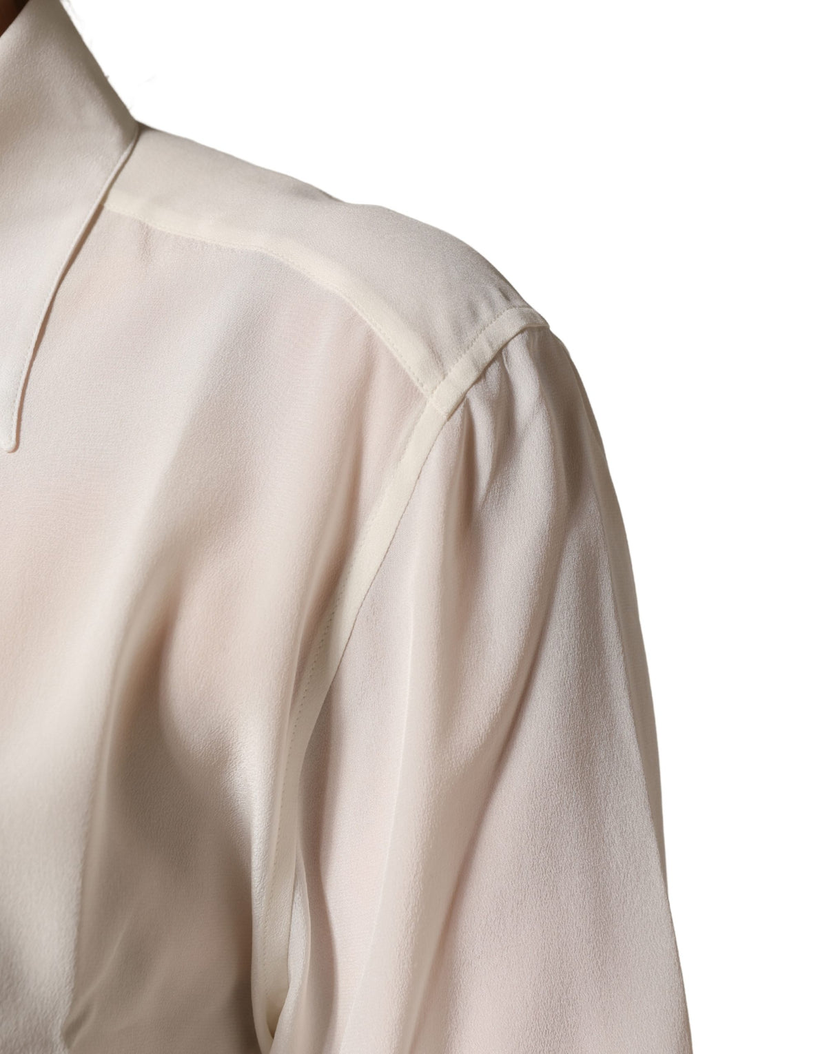 Off White Collared Long Sleeves Blouse Top