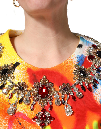 Multicolor Graffiti Crystals Crop Jersey Top