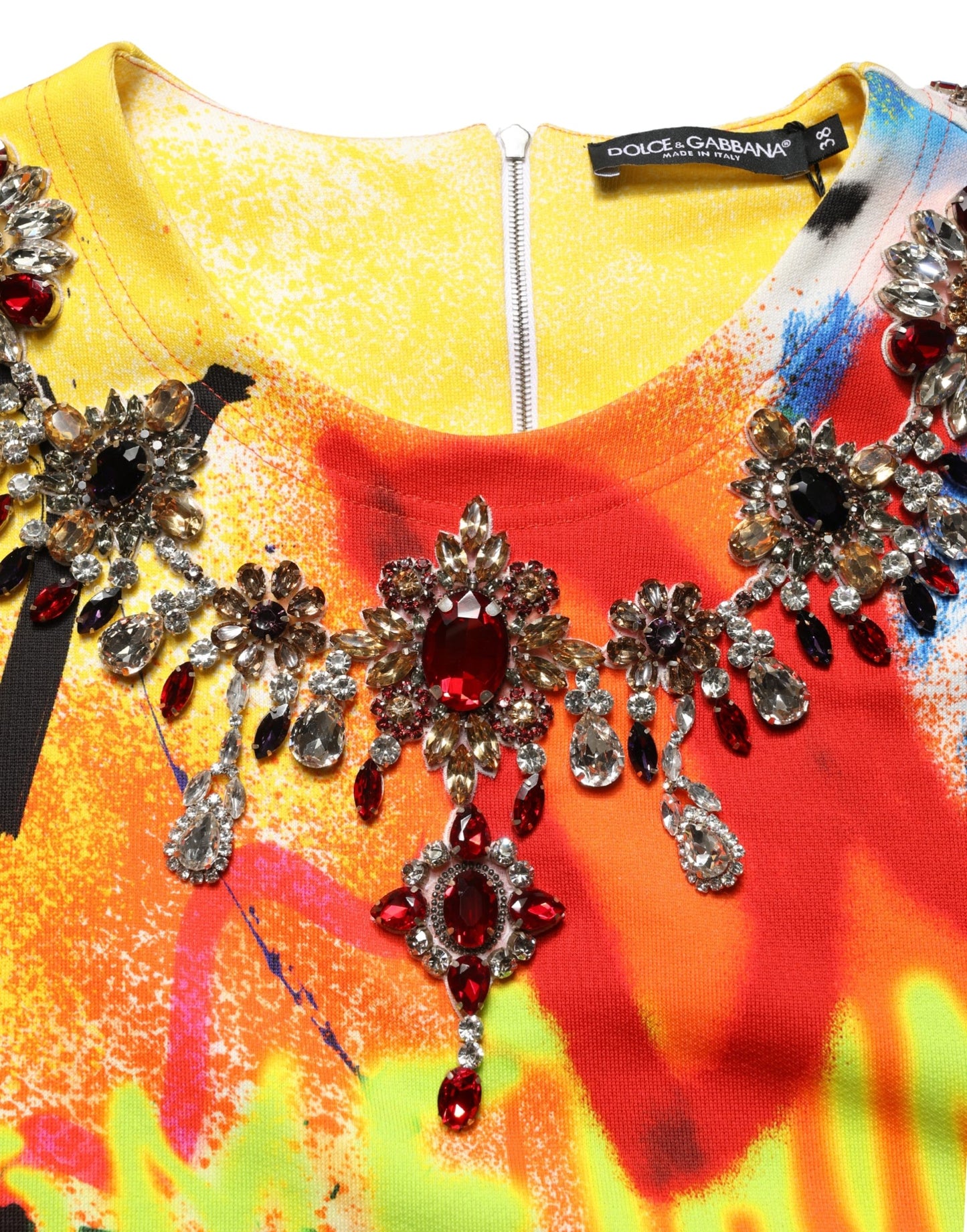 Multicolor Graffiti Crystals Crop Jersey Top