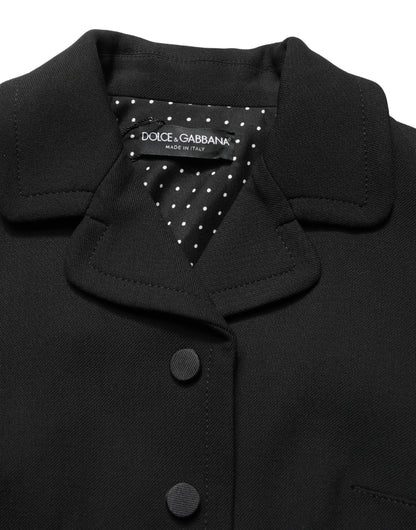 Black Collared Short Sleeves Cropped Blouse Top