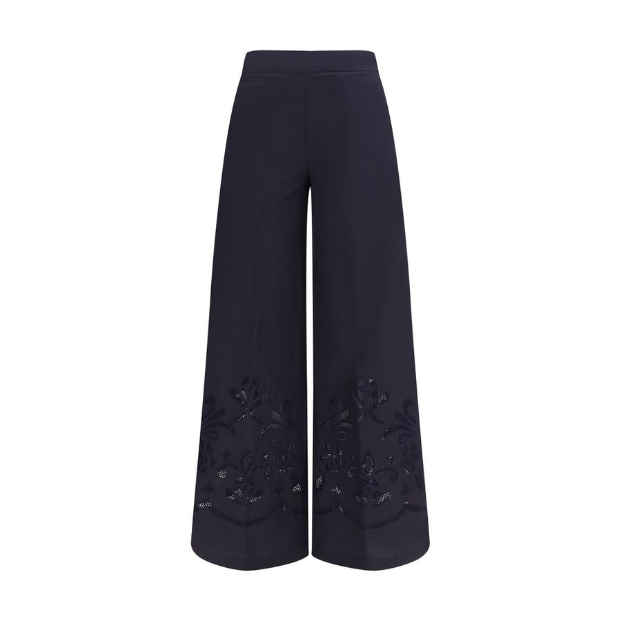 Blue Cotton Casual Pants