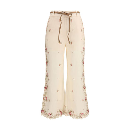 Beige Cotton Flared Pants
