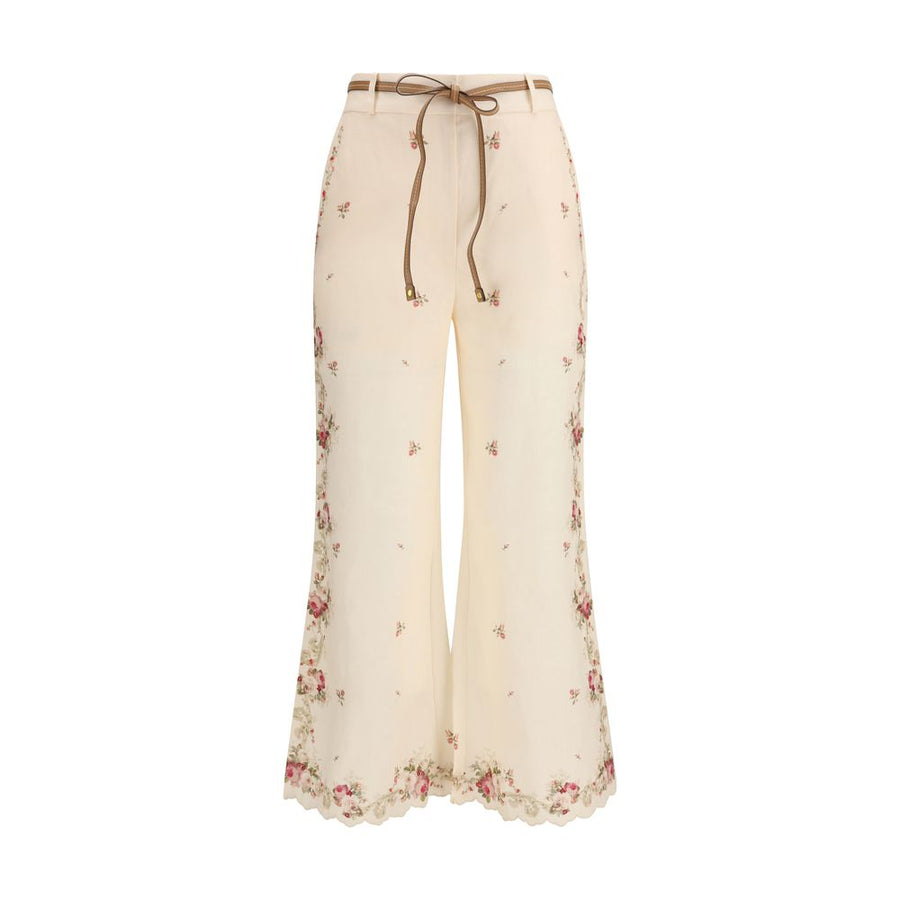 Beige Cotton Flared Pants