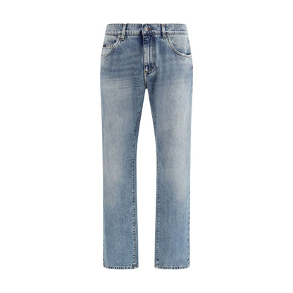 Blue Cotton Straight-Leg Jeans