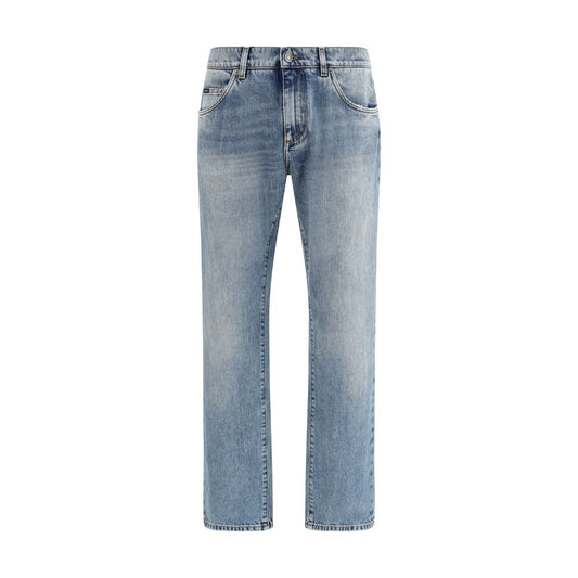 Blue Cotton Straight-Leg Jeans