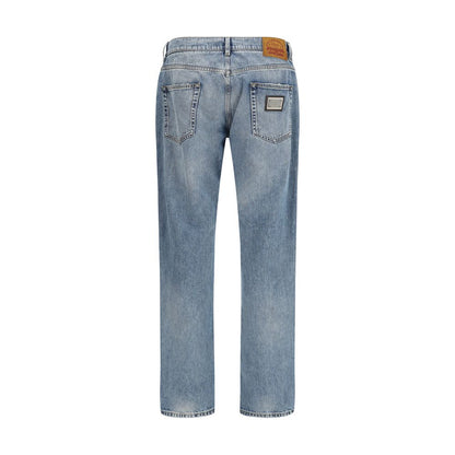 Blue Cotton Straight-Leg Jeans