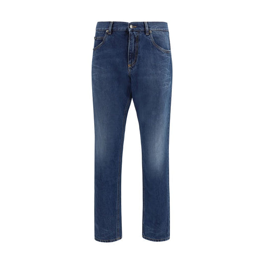 Blue Cotton Straight-Leg Jeans