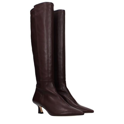 Red Leather High Heel Boots
