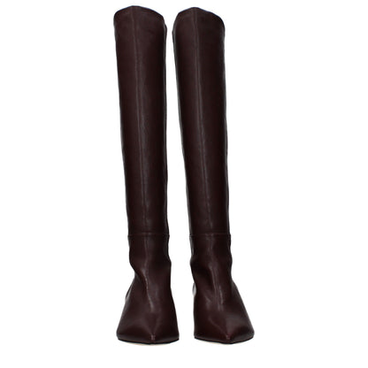 Red Leather High Heel Boots