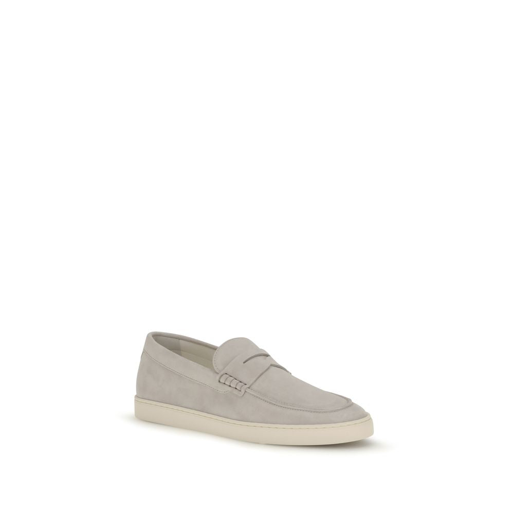 Beige Calf Leather Bos Taurus Slip-On Loafers