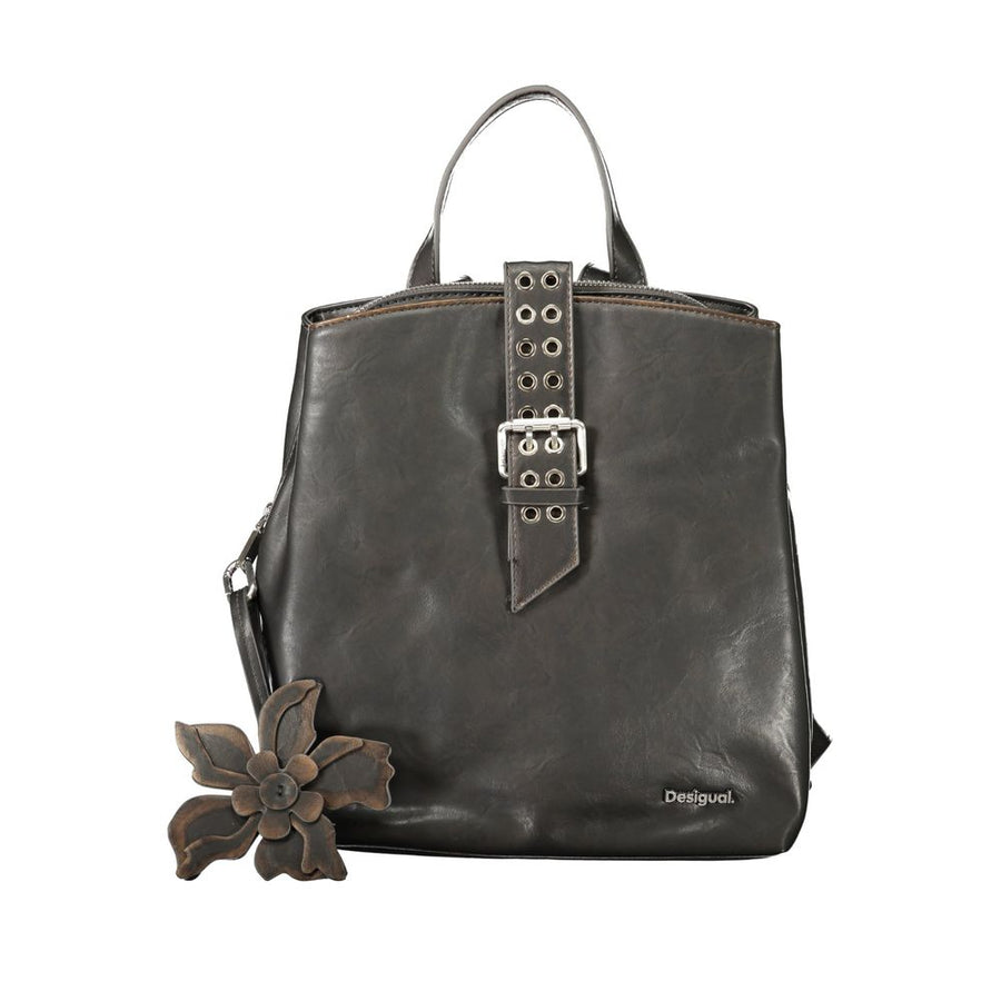 Black Polyurethane Women Backpack