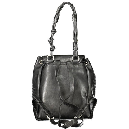 Black Polyurethane Women's Mini Backpack