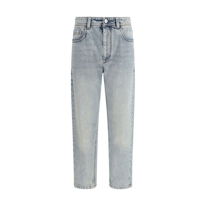 Blue Cotton Straight-Leg Jeans