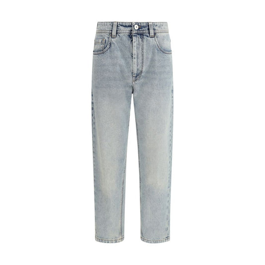 Blue Cotton Straight-Leg Jeans