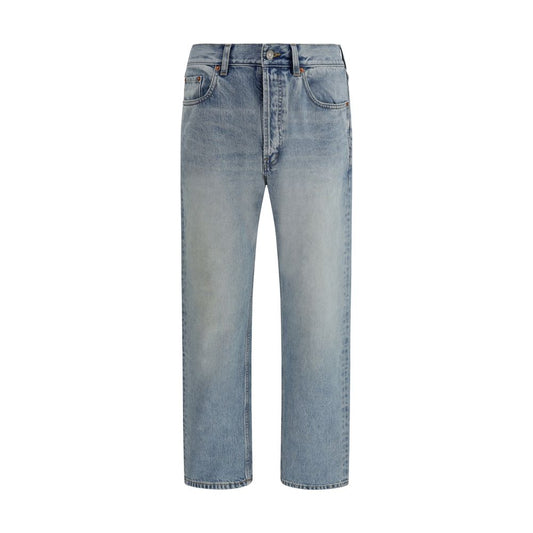Blue Cotton Straight-Leg Jeans
