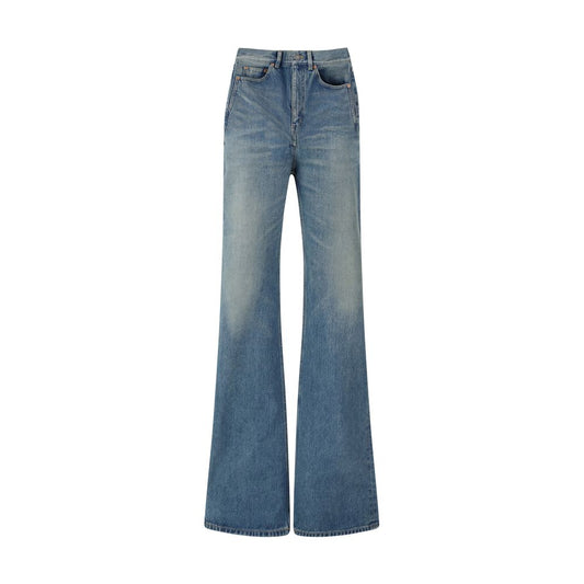 Blue Cotton Flared Jeans