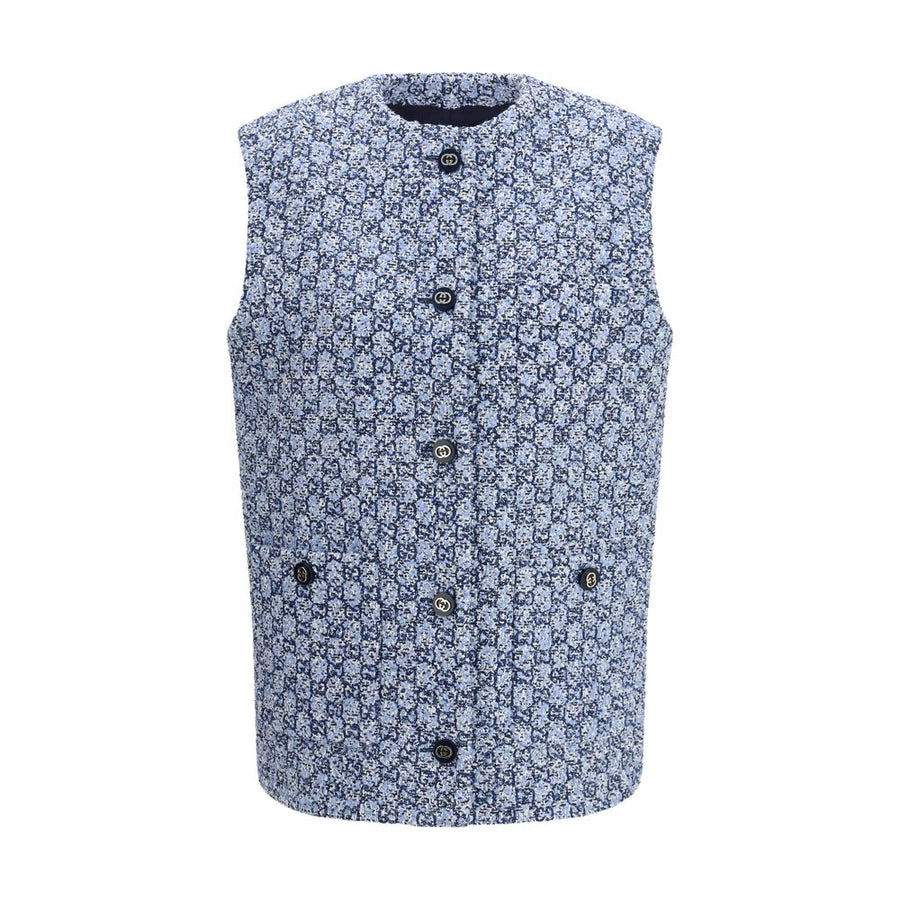 Blue Cotton Sleeveless Jacket