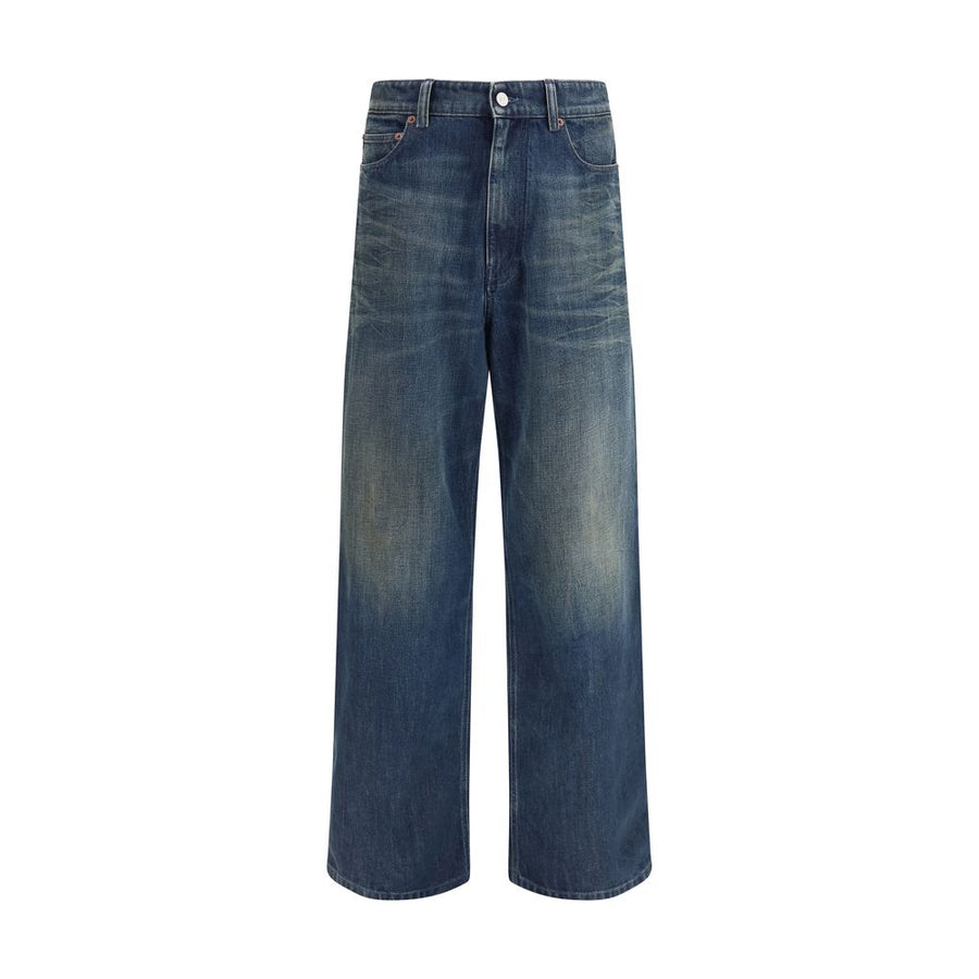 Blue Cotton Straight-Leg Jeans