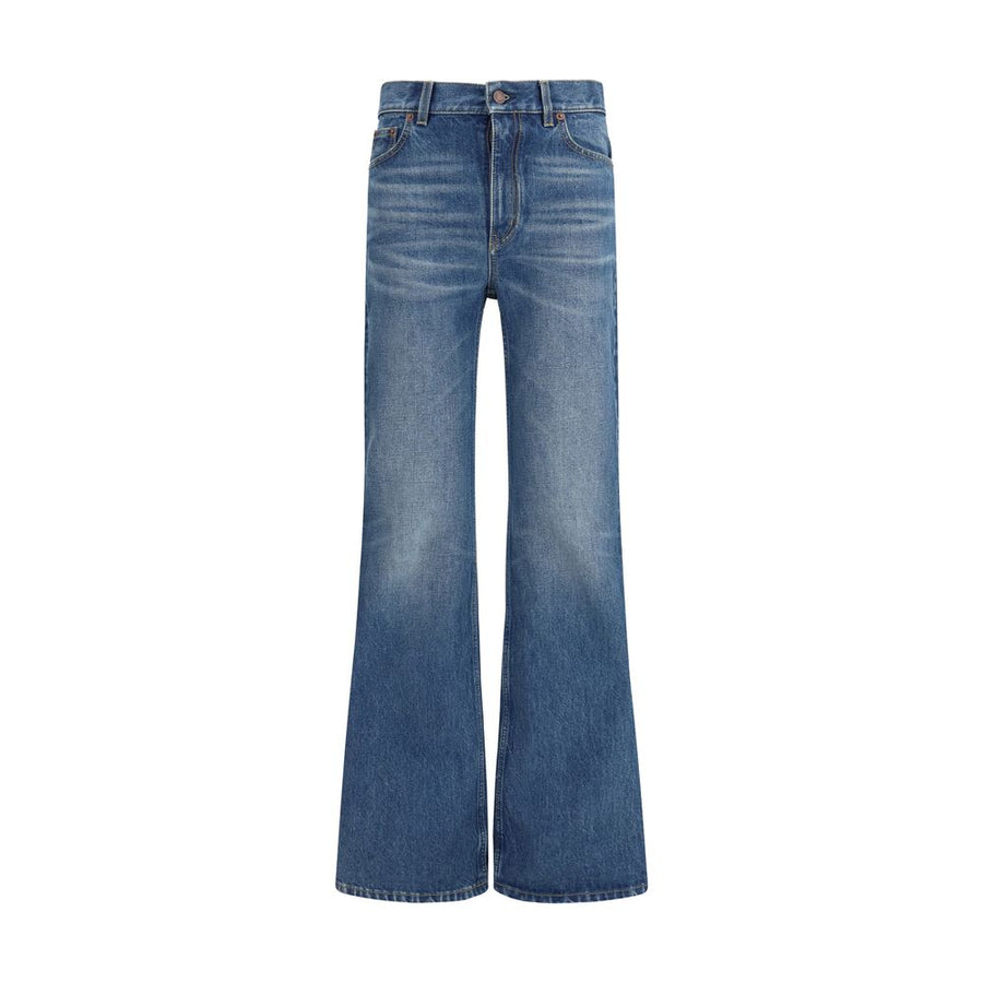 Blue Cotton Flared Jeans
