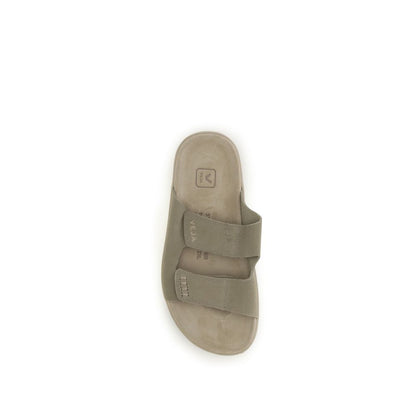 Beige Calf Leather Bos Taurus Flat Sandals