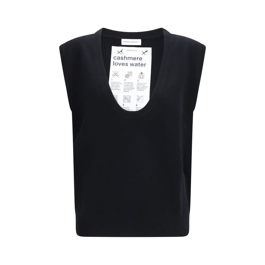Black Elastane Sleeveles Sweater