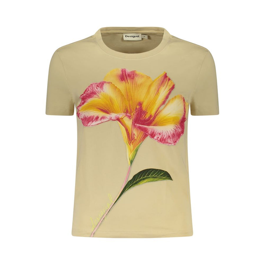 Beige Cotton Women T-Shirt