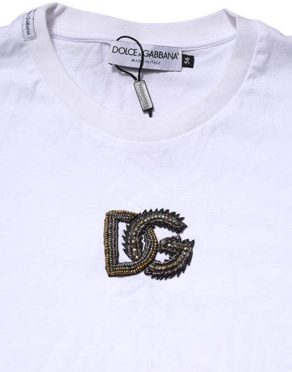 White Cotton DG Logo Embroidery Men  T-shirt