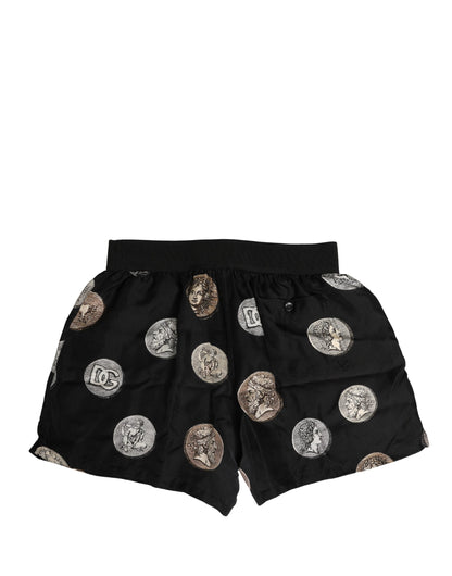 Black Ancient Coin Print Boxer Shorts Underwear