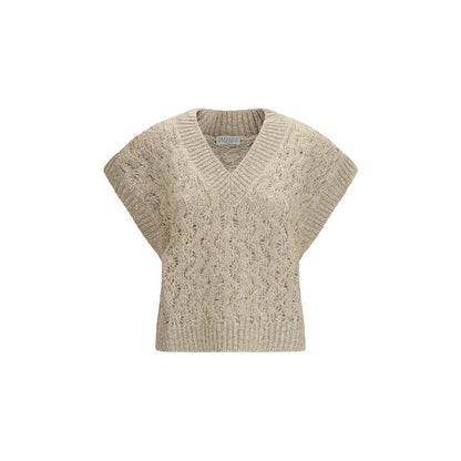 Beige Silk Sleeveles Sweater