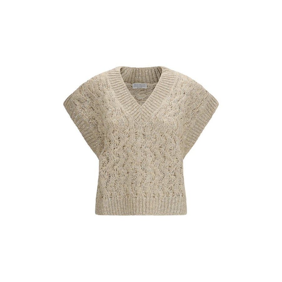Beige Silk Sleeveles Sweater