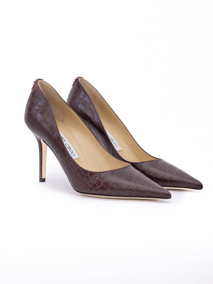 Burgundy Croco Embossed Leather Agnes Pumps
