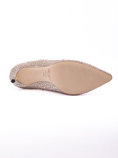 Honey Gold Shimmer Suede Crystals Romy 85 pumps