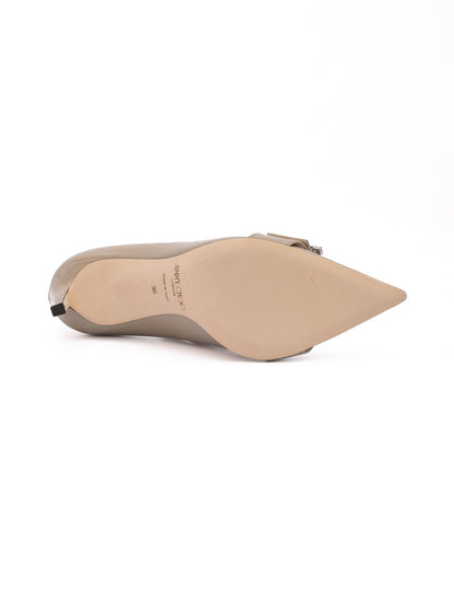 Taupe Grey Patent Leather Chery 85 Pumps