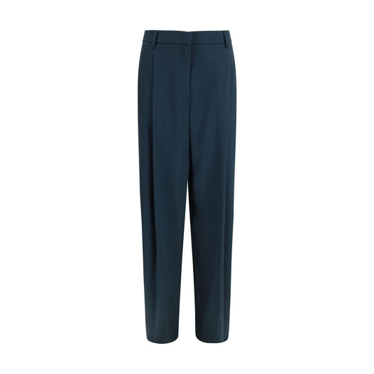 Blue Silk Casual Pants