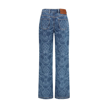 Blue Cotton Flared Jeans