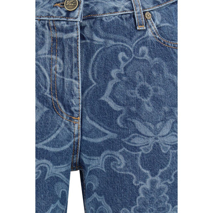 Blue Cotton Flared Jeans