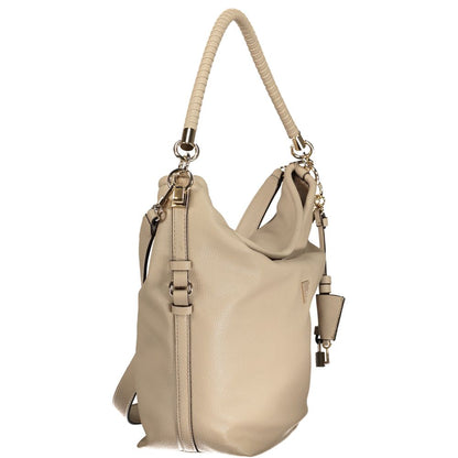 Beige Polyurethane Women Handbag