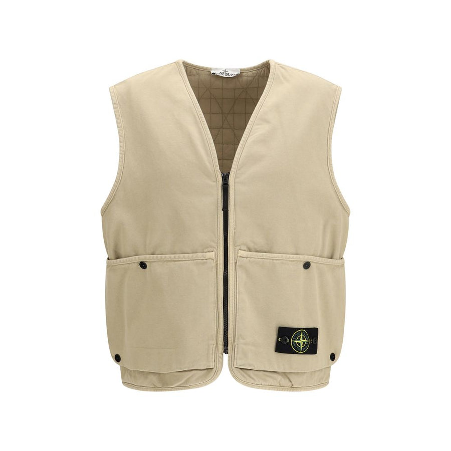 Beige Cotton Sleeveless Jacket